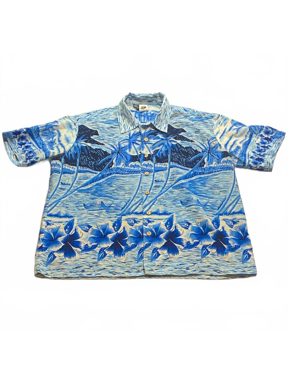 Kennington Ltd. Men's 2XL Blue White Floral Hawaiian Polyester Short Sleeve